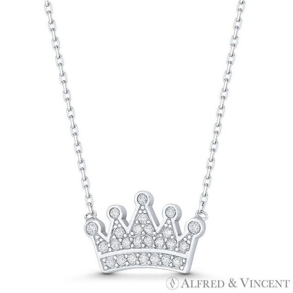 Silver 925 Crown King CZ Pendant - GMP00072 | Silver Palace Inc Royal Monarch Crown Charm CZ Crystal Pave Pendant in .925 Sterling Silver